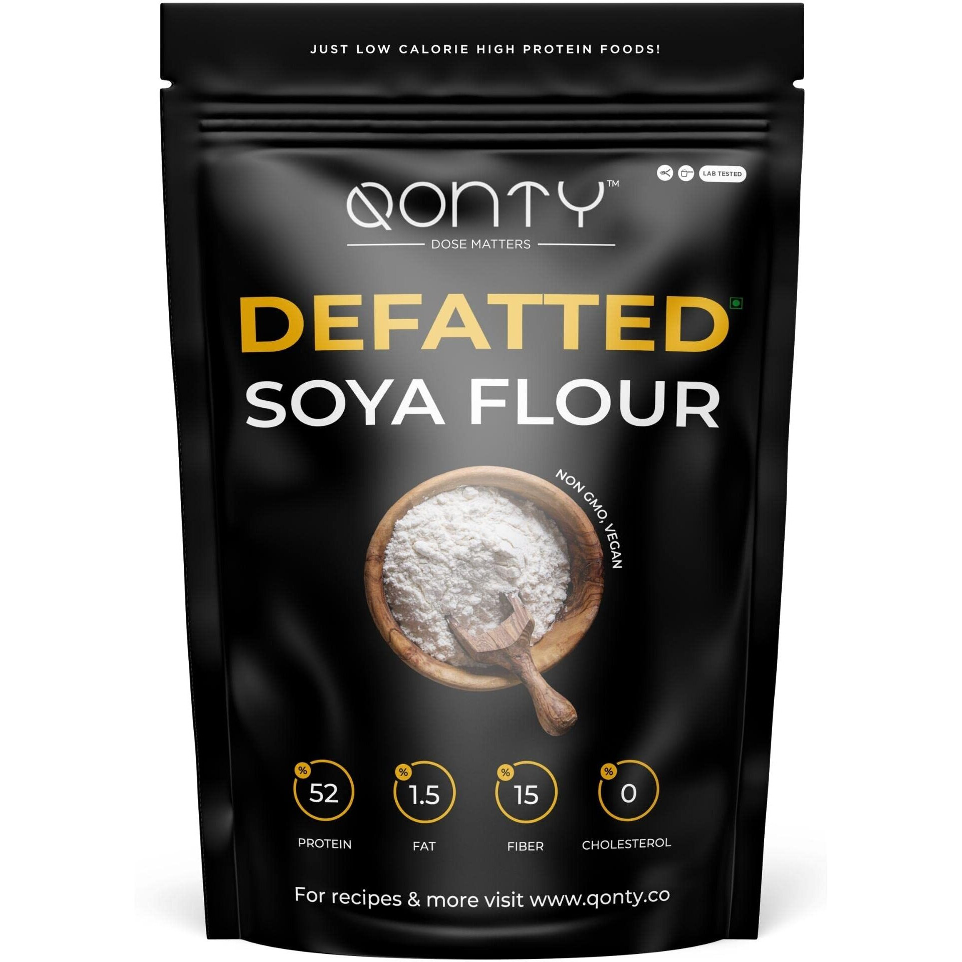 Qonty Defatted Soya Flour | 52% Protein, 1.5% Fat | Lab Tested | 8 gm Protein Per Roti | No Preservatives | Gluten Free | Rich in Micro Nutrients (750 g)