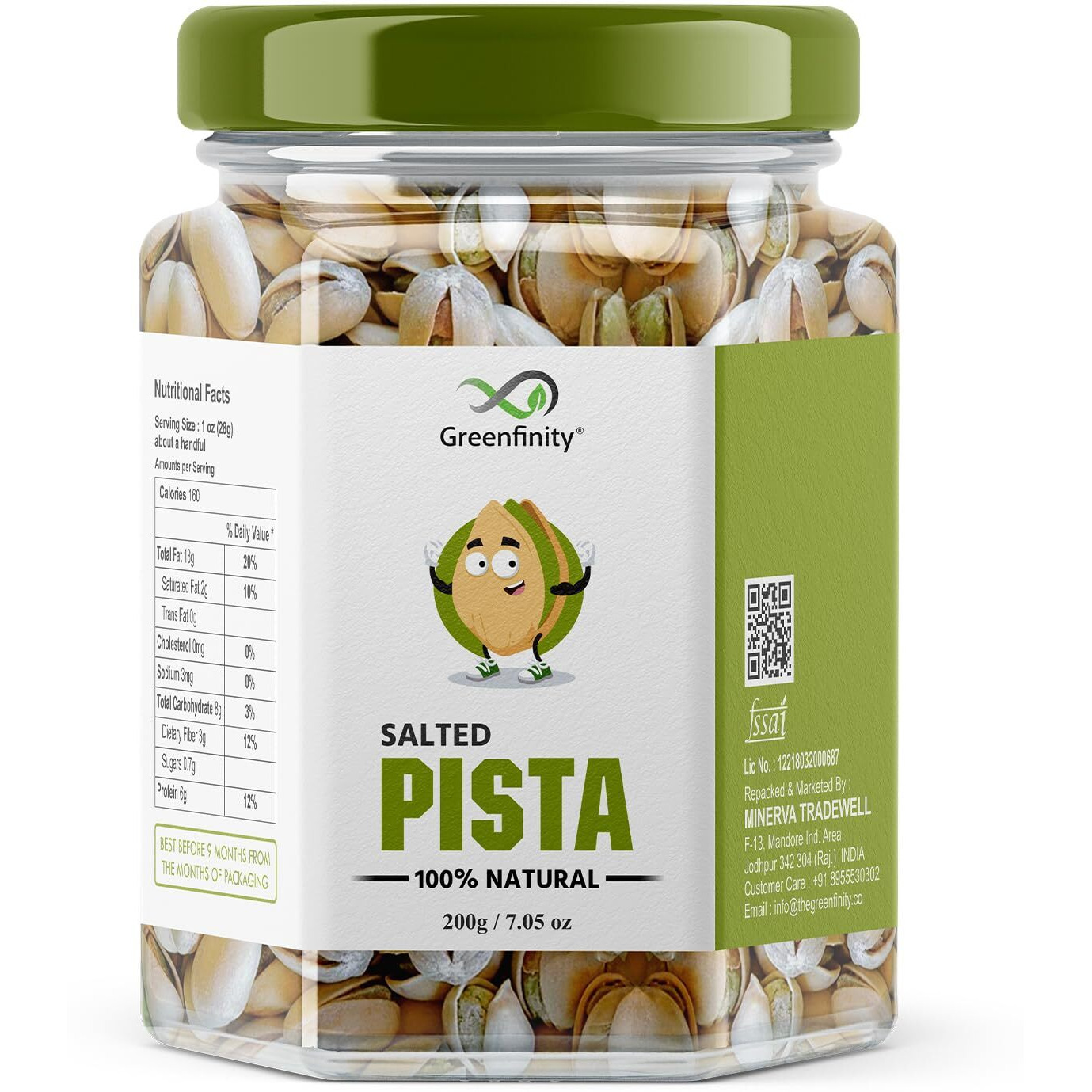 GreenFinity Fresh Whole Roasted Salted Pistachios | Salted Pista With Shell 200g (Pack of 1)