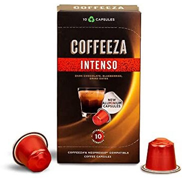 COFFEEZA Intenso Aluminium Coffee Capsules, Intensity-10, Nespresso Compatible Coffee Pods|Box Of 10 (100 Capsules, 1.1 Kg)