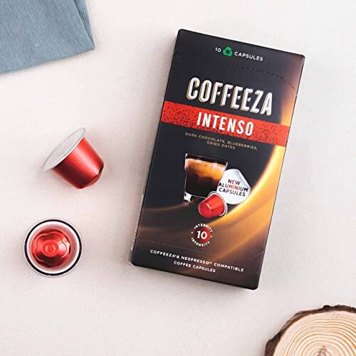 COFFEEZA Intenso Aluminium Coffee Capsules, Intensity-10, Nespresso Compatible Coffee Pods|Box Of 10 (100 Capsules, 1.1 Kg)