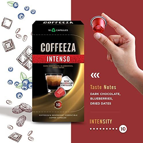 COFFEEZA Intenso Aluminium Coffee Capsules, Intensity-10, Nespresso Compatible Coffee Pods|Box Of 10 (100 Capsules, 1.1 Kg)