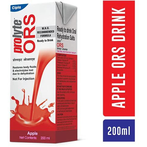 Cipla Prolyte Ors Ready To Drink Oral Rehydration Contains Vital Electrolytes | Restores Body Fluids & Electrolytes Lost Due To Sweating, Diarrhea & Vomiting | Who Formula (Apple, Pack Of 10, Liquid)
