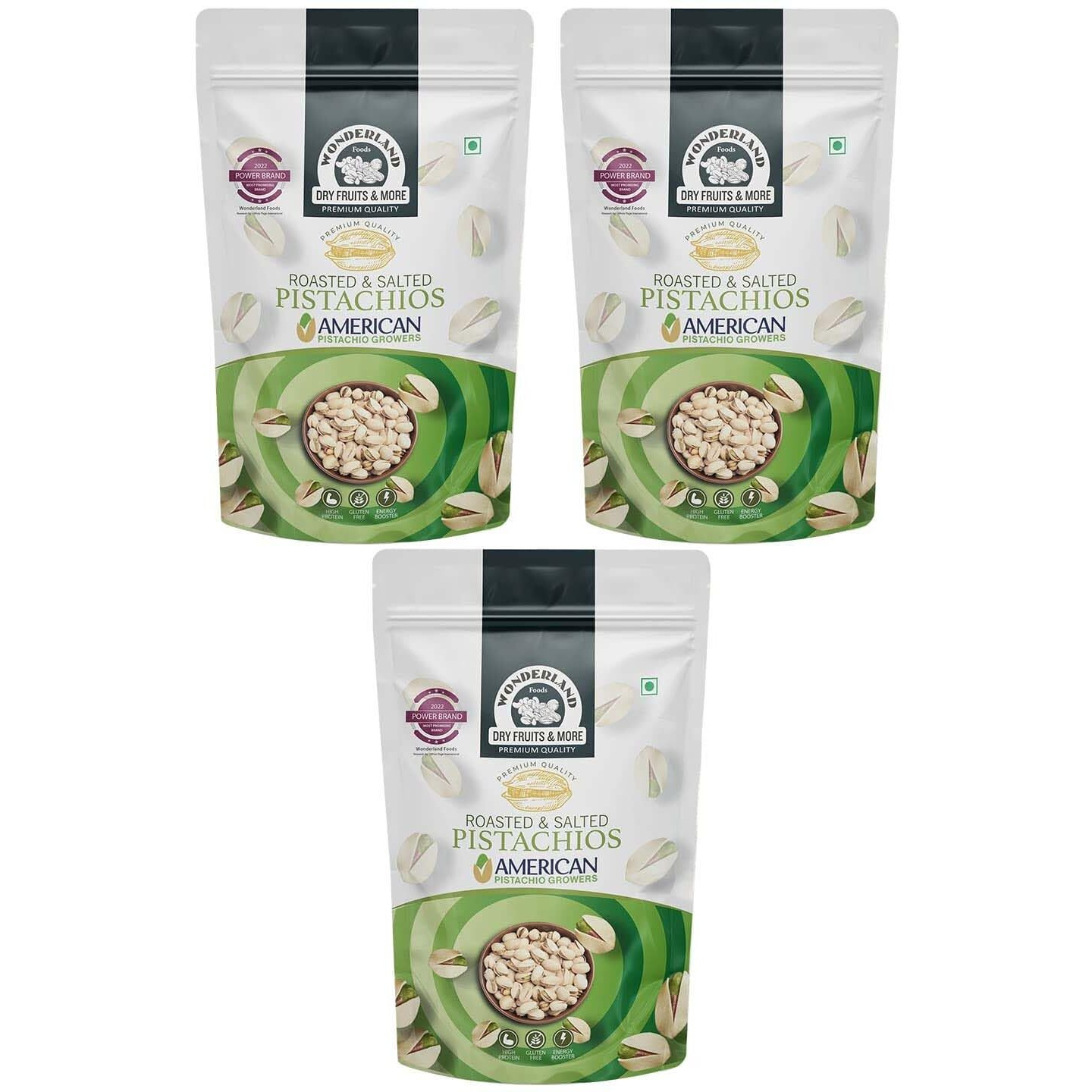 Wonderland Foods - Dry Fruits I American California Roasted & Salted Pistachios (Pista) 600g I (200g X 3) Pouch Combo Pack