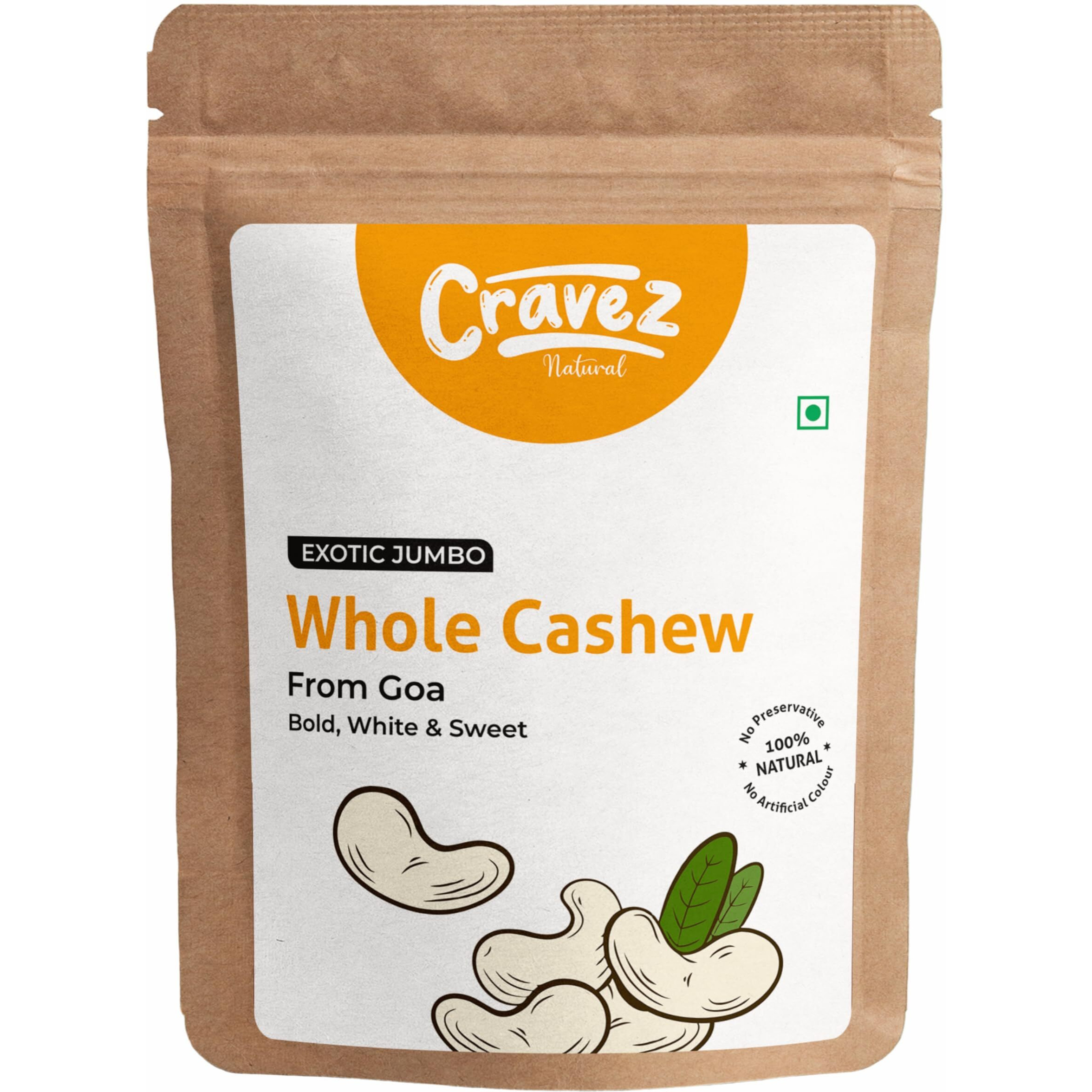 Cravez Exotic Jumbo Goa Cashews - 500gm, Bold & Sweet | 100% Natural White Cashews | Cashew Dry Fruit | Kaju | Cashews Nut