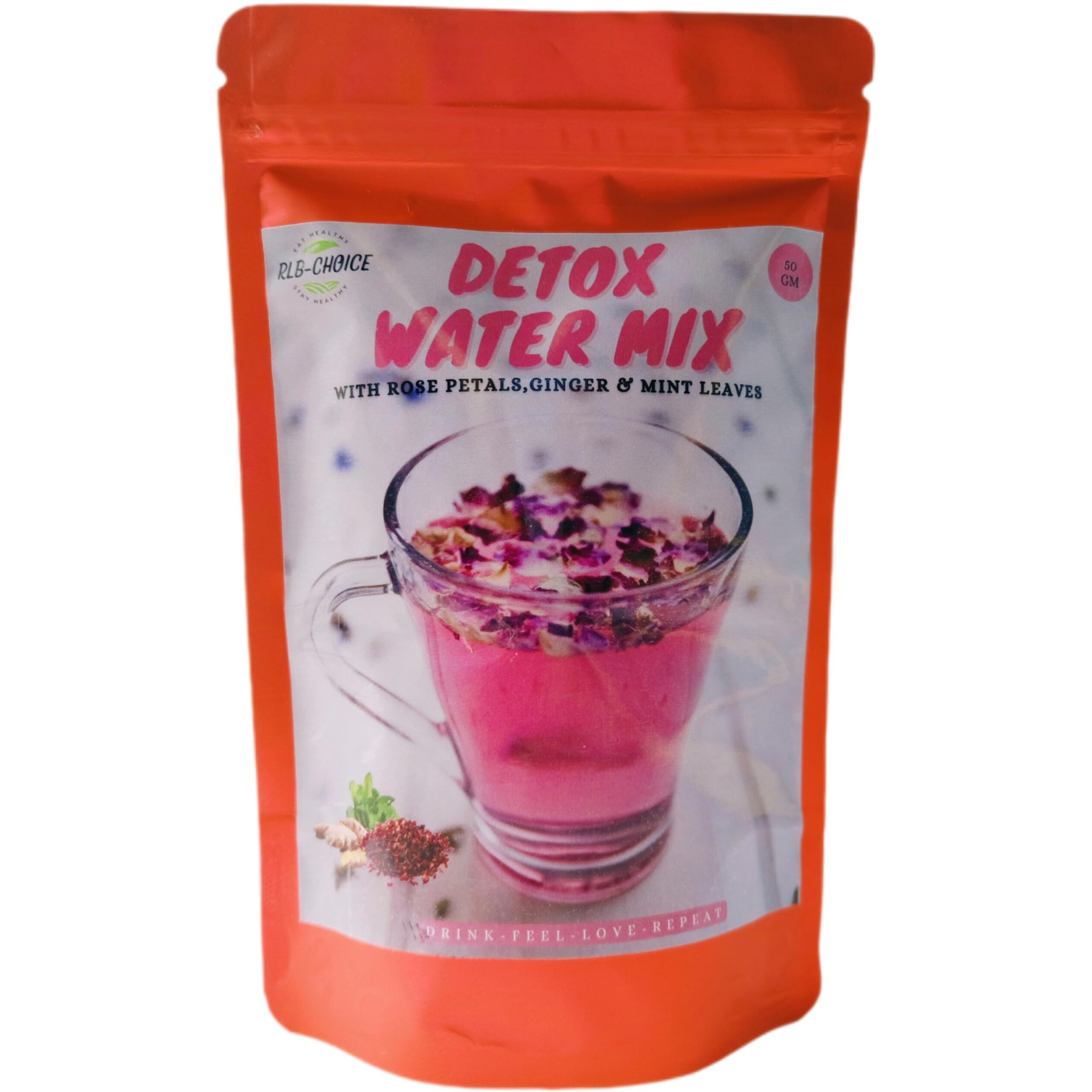 RLB-CHOICE Floral Fusion Detox Water Mix Rose Petal, Ginger, Mint Bliss|Boost Immunity|Remove Toxins|Helps In Weight Loss-50 Gm