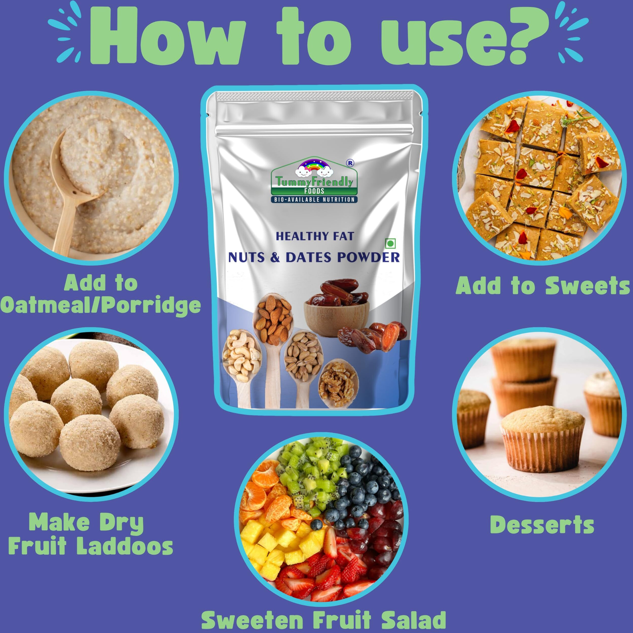 TummyFriendly Foods Premium Nuts and Dates Powder | Dry Fruit Powder For Baby babies kids | Organic Dry Nuts Powder For Babies Kids and Adults | 200 g