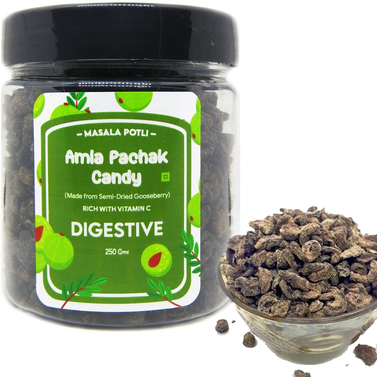 MASALA POTLI Amla Pachak Candy | Dried Chatpata Amla, Salty Dry Awala Supari | Source of Vitamin C, Salted Gooseberries Traditional Recipe | Pack of 250 Grams