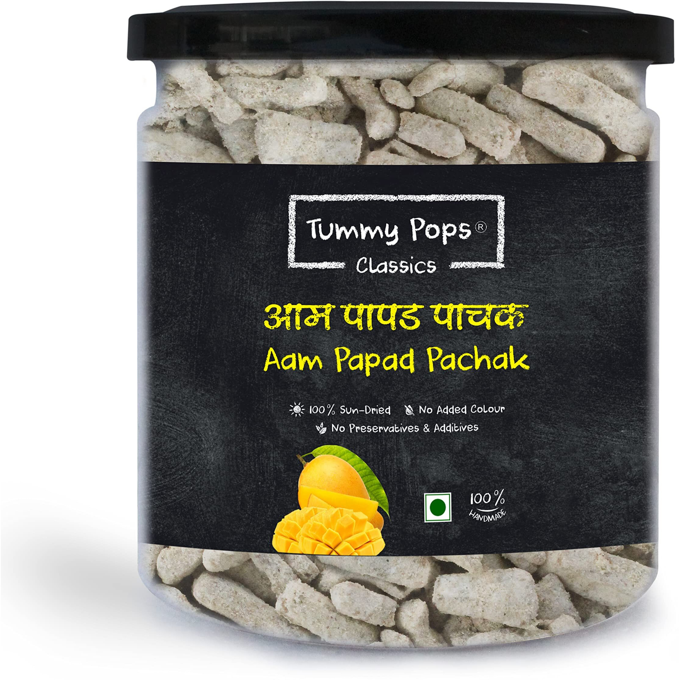 Tummy Pops | Aam Papad Khatta Meetha - 275gm Jar | After Meal Digestives Mukhwas Mouth Fresheners, Handmade & Sun-dried Chatpata Aam Papad Mango Slices | Hygienically Prepared & Packed
