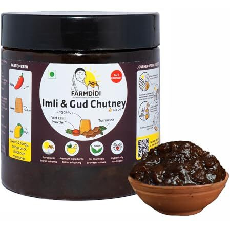 FarmDidi Imli Chutney with Jaggery (Gud) 325g | Sweet and Tangy Oil Free Imli paste | Homemade Natural Tamarind Chutney | No Added Sugar or Preservatives | Imli sauce Used in Chaat & Cooking curries