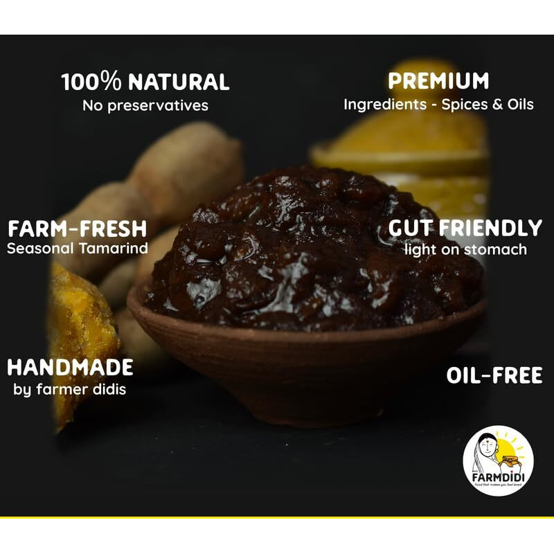 FarmDidi Imli Chutney with Jaggery (Gud) 325g | Sweet and Tangy Oil Free Imli paste | Homemade Natural Tamarind Chutney | No Added Sugar or Preservatives | Imli sauce Used in Chaat & Cooking curries
