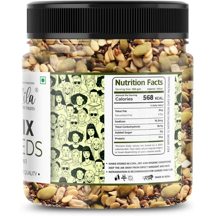 LILA DRY FRUITS 5 in1 Superseed Mix 500 Gms - Mixture of Chia, Pumpkin, Sunflower, Watermelon and Flax) | Immunity combo for Weight Loss | Mix Seeds for Eating | Snacks for Dieting and Gifting