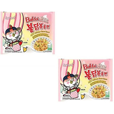 Sam Yang Buldak Cream Carbonara Preservative Free Hot Chiken Flavor Ramen Stir-Fired Noodle 140Gm*2Pack(Pack Of 2)(Imported)
