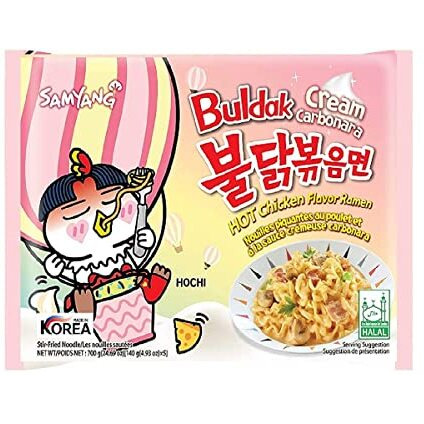 Sam Yang Buldak Cream Carbonara Preservative Free Hot Chiken Flavor Ramen Stir-Fired Noodle 140Gm*2Pack(Pack Of 2)(Imported)