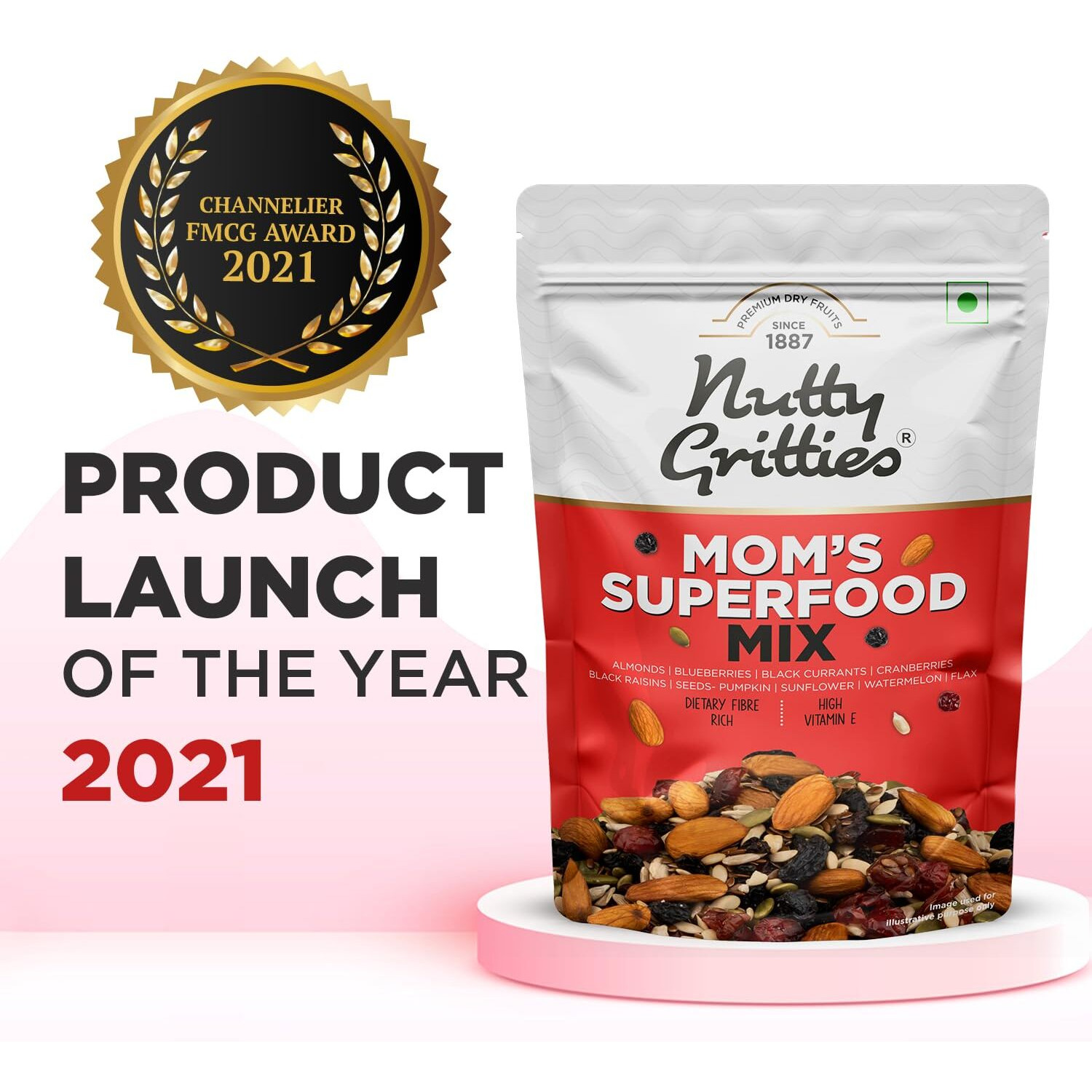 Nutty Gritties Moms Superfood Healthy Trail Mix 1kg ( Each Pack 200g, Pack of 5 ) - Roasted Almonds | Mixed Roasted Seeds Flax, Pumpkin, Sunflower | Dried Black Currant, Cranberries, Blueberries with Black Raisins| Healthy Snack