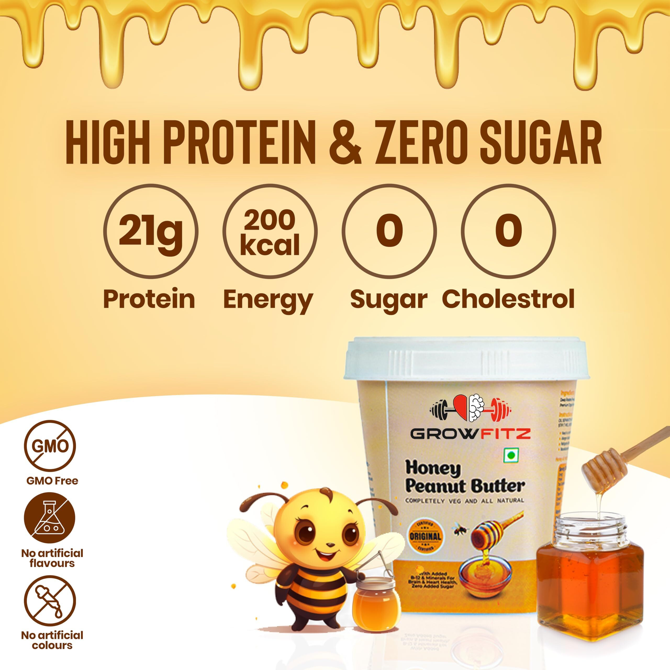 Growfitz Peanut Butter (Honey, 500g)