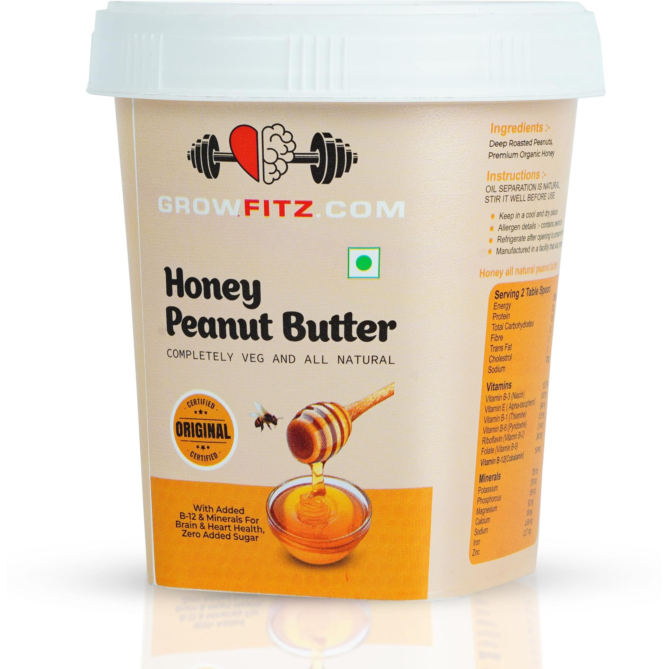 Growfitz Peanut Butter (Honey, 500g)