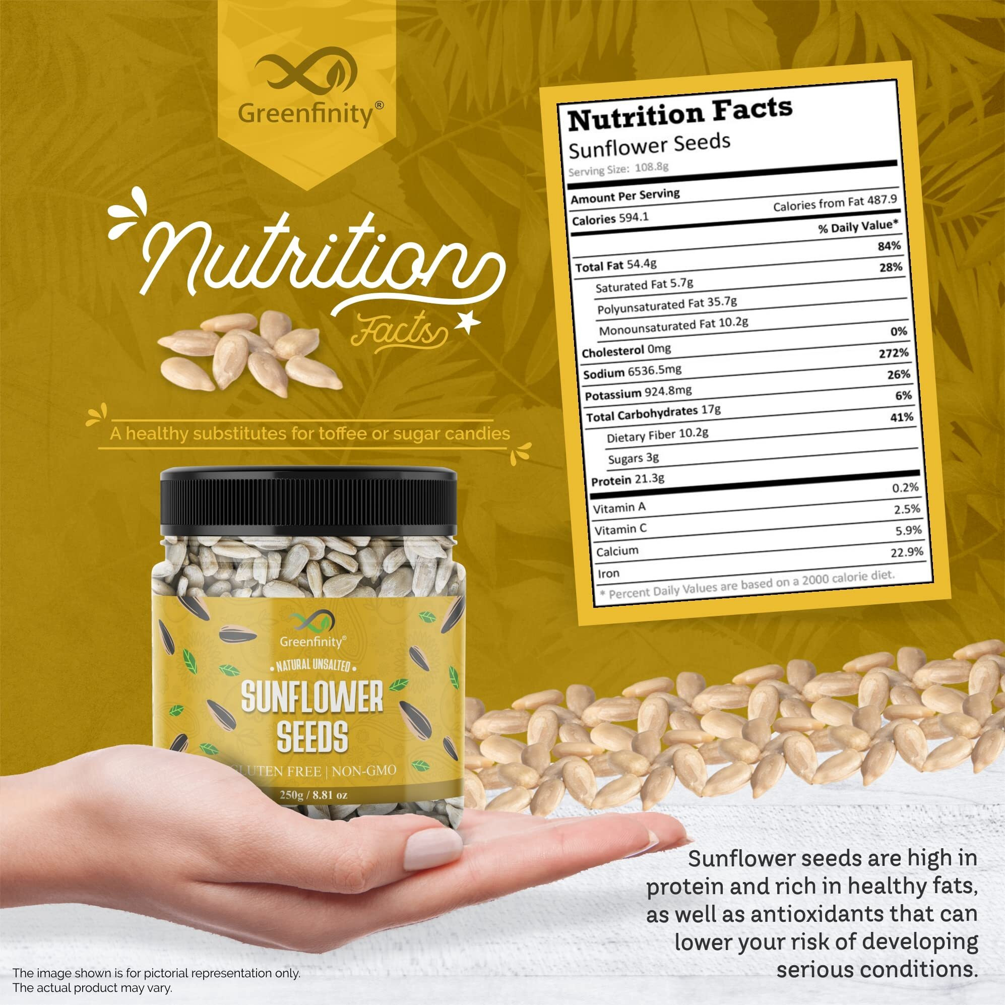 GreenFinity Healthy & Tasty Jumbo Sunflower Seeds for Eating | Immunity Booster Diet | Protein and Rich in Fibre - 250 Gram