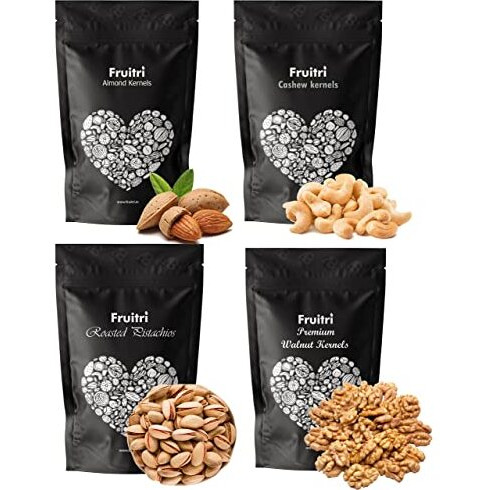 Fruitri Fresh and Premium Nuts, Dry Fruits Combo Pack, Almond, Cashew, Walnut, Pistachios (Combo2, 100g x 4)
