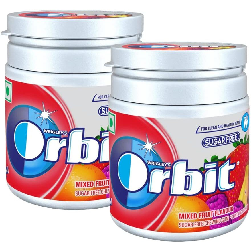Orbit Mixed Fruit Sugarfree Chewing Gum | Chewing Gums for Clean and Healthy Teeth | Pocket-Friendly & Easy to Carry Pot Pack |66g | Pack of 2