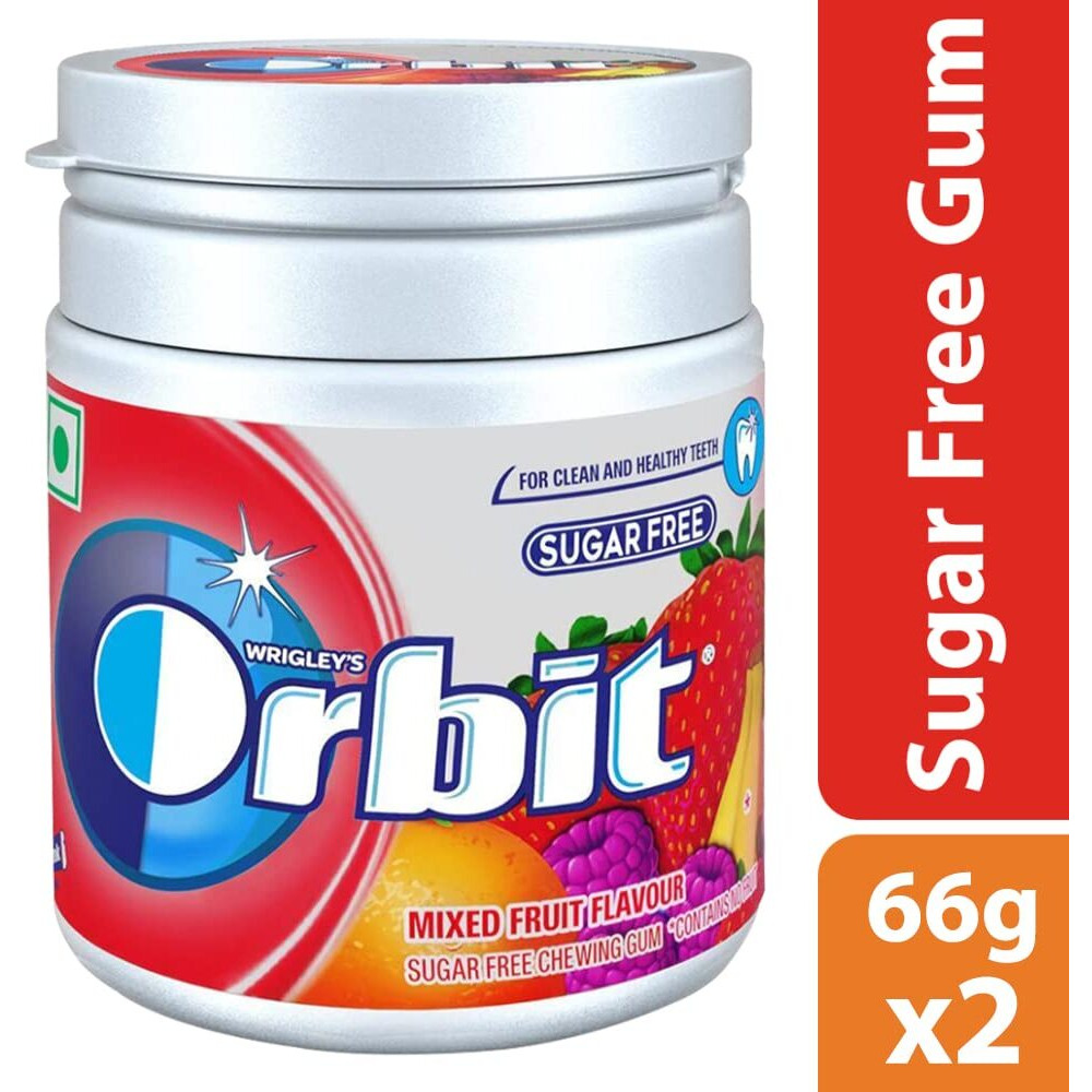 Orbit Mixed Fruit Sugarfree Chewing Gum | Chewing Gums for Clean and Healthy Teeth | Pocket-Friendly & Easy to Carry Pot Pack |66g | Pack of 2