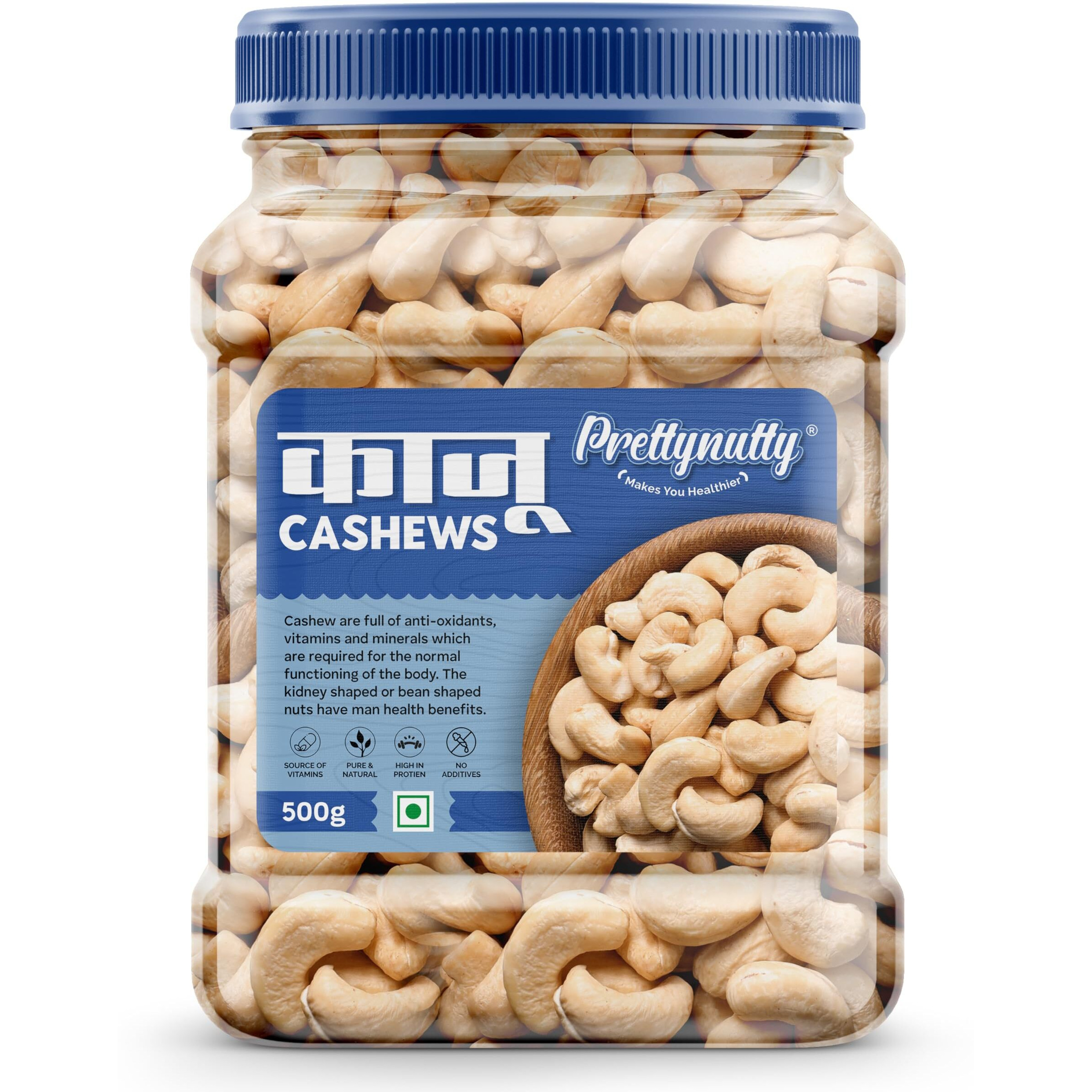 PrettyNutty Popular W320 Raw Kaju (Pack of 1, Each 500g) Cashews (1 x 0.5 kg).