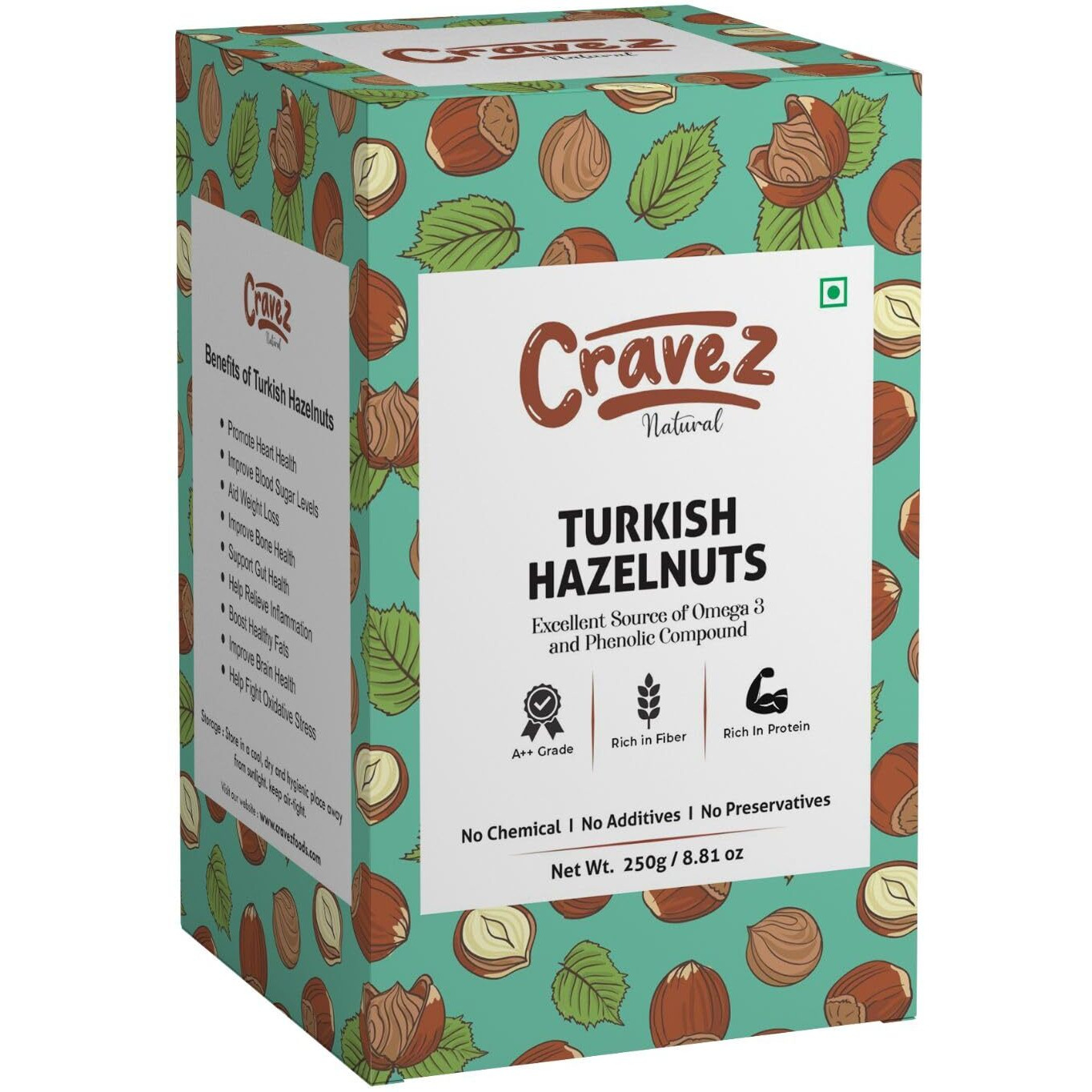 cravez Premium Hazelnuts - (250 Gm)|Unsalted And Crunchy|Excellent Source Of Omega 3 And Phenolic Compound|Hazelnut For Chocolate,Hazelnut For Spread,Hazelnut Dry Fruits|Packed In Reusable Premium Jar