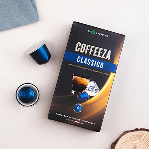 COFFEEZA Classico Aluminium Coffee Capsules, Intensity - 6 |100% Arabica Coffee | Nespresso Compatible Coffee Pods | Box Of 10 (100 Capsules), 1 Kg 200 gram