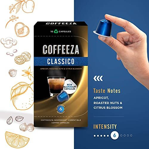 COFFEEZA Classico Aluminium Coffee Capsules, Intensity - 6 |100% Arabica Coffee | Nespresso Compatible Coffee Pods | Box Of 10 (100 Capsules), 1 Kg 200 gram