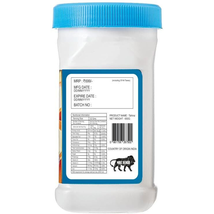 AL MARAH White Tahini/Tahina Paste, 650G (100% Hummus Ground Hulled Sesame Seed Paste Smooth & Creamy, Natural For Hummus, Middle Eastern Condiment For Salad Dressings, Baba Ghanoush & More)