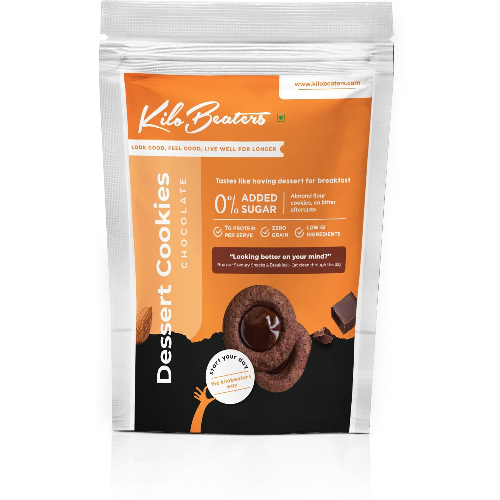 KILOBEATERS Keto Friendly Chocolate Dessert Healthy Diet Cookies Biscuits Snacks For Diet, With Sugar Free, No Maida, Zero Sugar & Zero Preservatives, 400 Gram - (Pack Of 1)