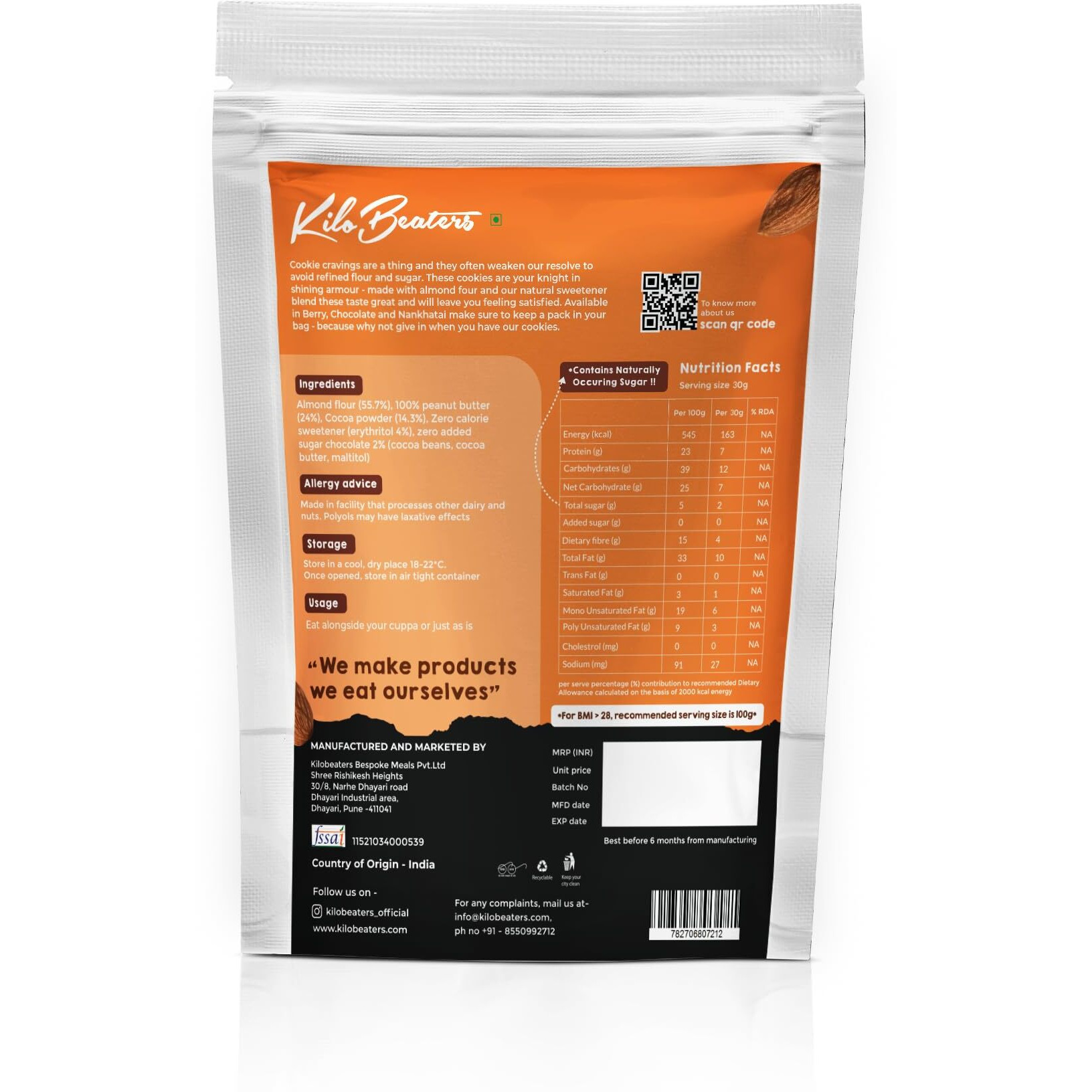KILOBEATERS Keto Friendly Chocolate Dessert Healthy Diet Cookies Biscuits Snacks For Diet, With Sugar Free, No Maida, Zero Sugar & Zero Preservatives, 400 Gram - (Pack Of 1)