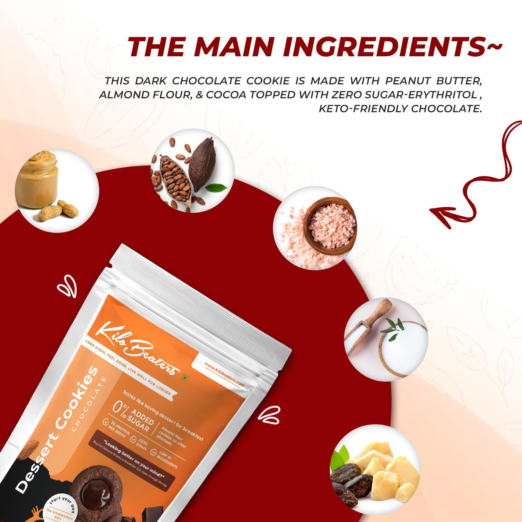 KILOBEATERS Keto Friendly Chocolate Dessert Healthy Diet Cookies Biscuits Snacks For Diet, With Sugar Free, No Maida, Zero Sugar & Zero Preservatives, 400 Gram - (Pack Of 1)
