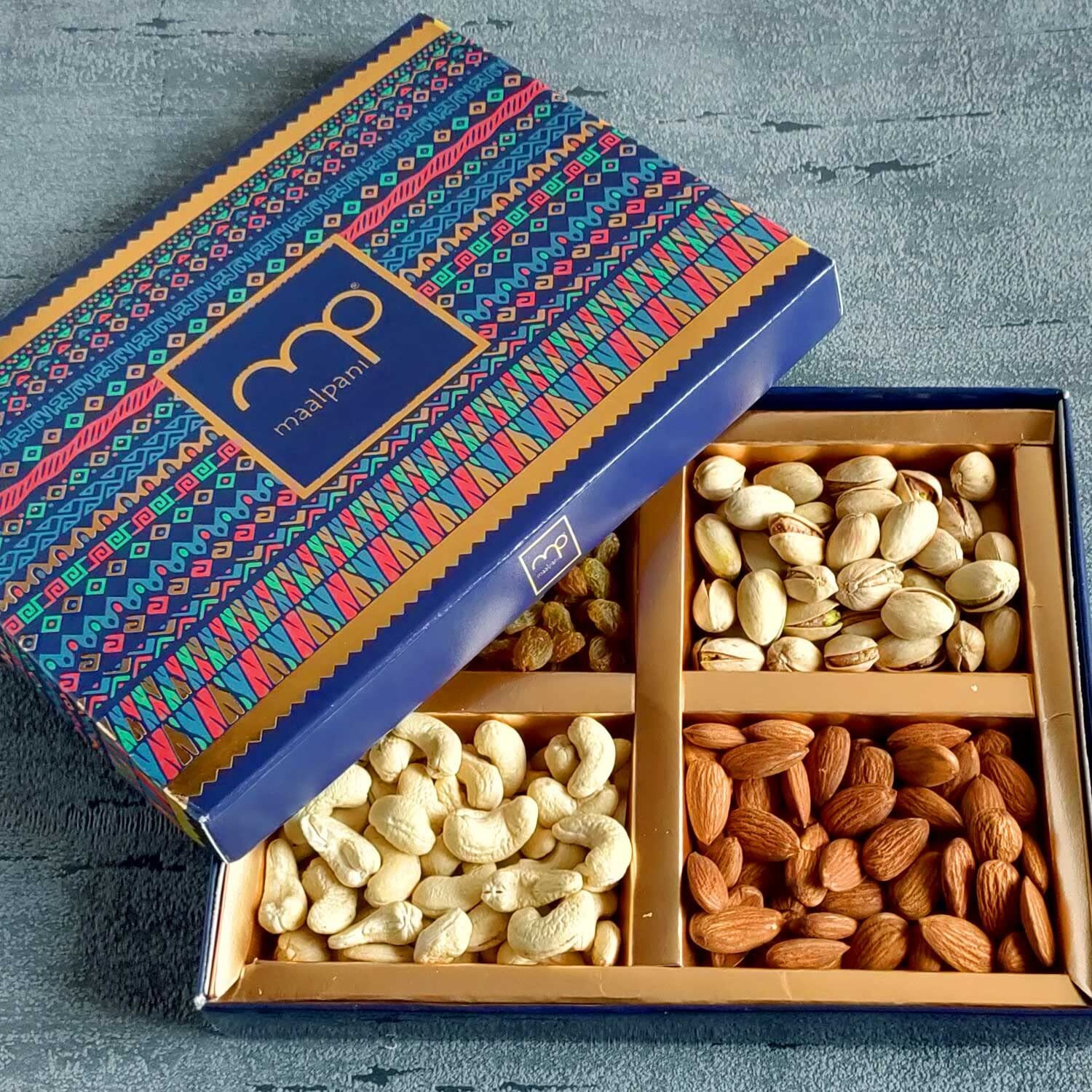 Maalpani Bhaiya Bhabhi Rakhi Set With Dry Fruits For Rakshabandhan Gift Hamper | Almond - Cashew - Raisin - Pista Dry Fruits & Rakhi For Brother & Lumba Rakhi| Mix Dry Fruit Rakhi Combo Box |52BBRWD
