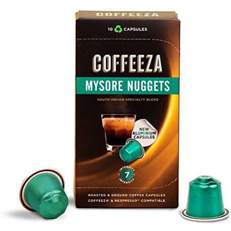 COFFEEZA (Aaa Arabica Grade) Mysore Nuggets Aluminium Coffee Capsules (Specialty Coffee) Intensity 7/10 - (Box Of 10)
