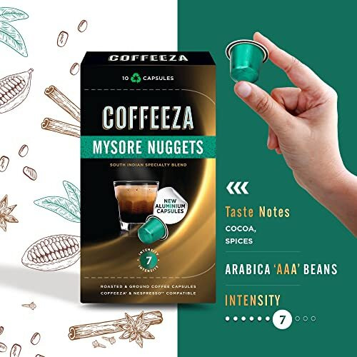 COFFEEZA (Aaa Arabica Grade) Mysore Nuggets Aluminium Coffee Capsules (Specialty Coffee) Intensity 7/10 - (Box Of 10)