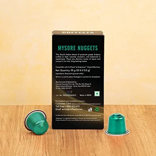 COFFEEZA (Aaa Arabica Grade) Mysore Nuggets Aluminium Coffee Capsules (Specialty Coffee) Intensity 7/10 - (Box Of 10)