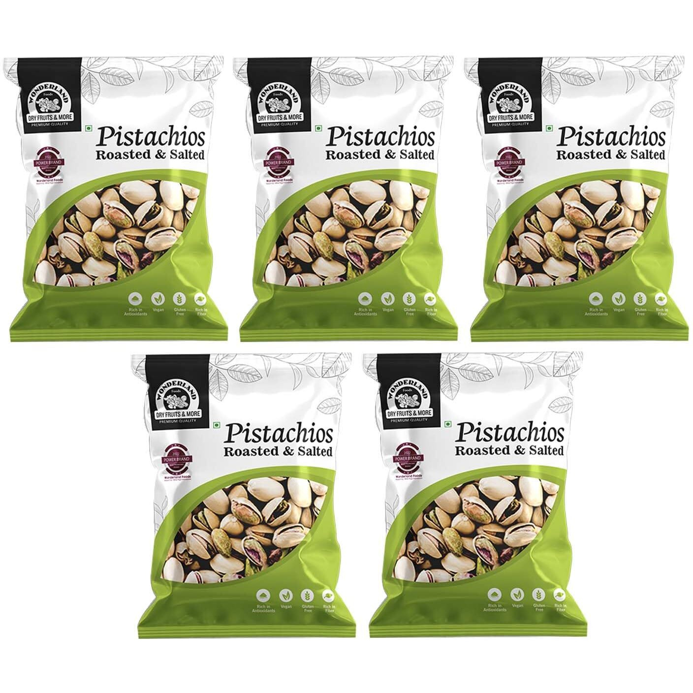 WONDERLAND FOODS (DEVICE) - Dry Fruits I American California Roasted & Salted Pistachios (Pista) 500g I (100g X 5) Pouch Combo Pack