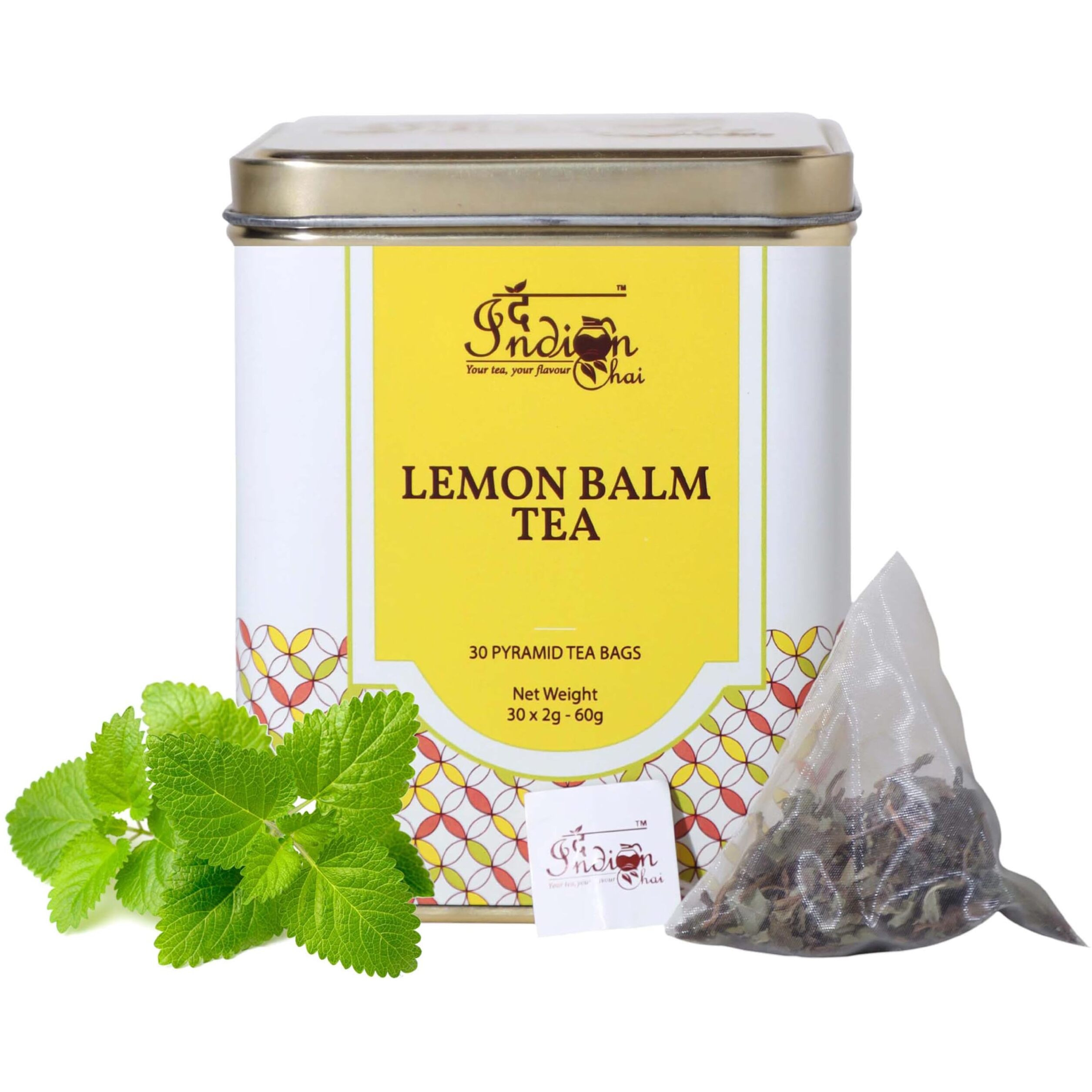 The Indian Chai Lemon Balm Tea (30 Pyramid Tea Bags) | Relieves Stress & Anxiety | Helps With Insomnia Sleep Quality | Herbal Tea | Refreshing Taste | Super-Herb | Lemon Tea | Pack Of 1 (60 Grams)