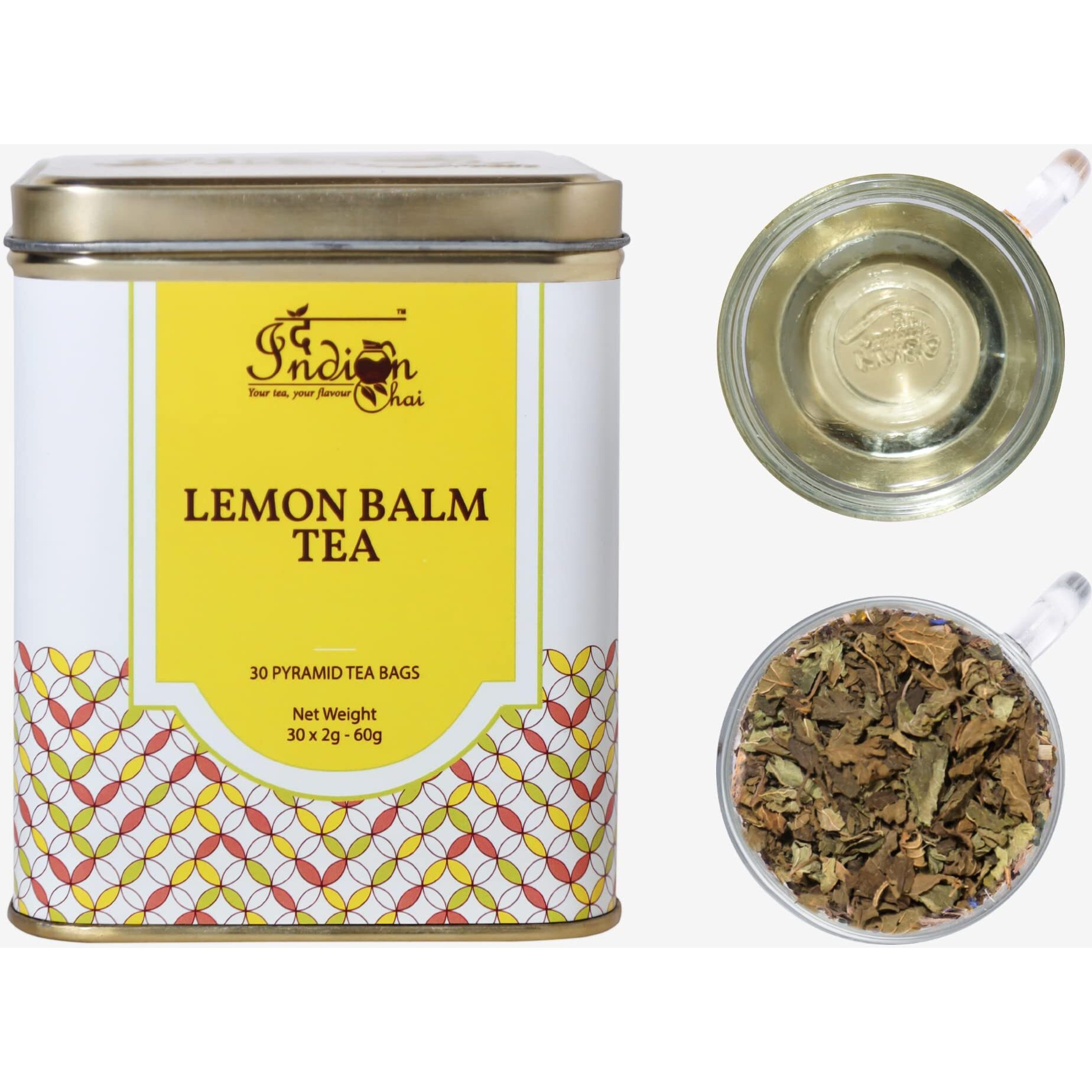 The Indian Chai Lemon Balm Tea (30 Pyramid Tea Bags) | Relieves Stress & Anxiety | Helps With Insomnia Sleep Quality | Herbal Tea | Refreshing Taste | Super-Herb | Lemon Tea | Pack Of 1 (60 Grams)