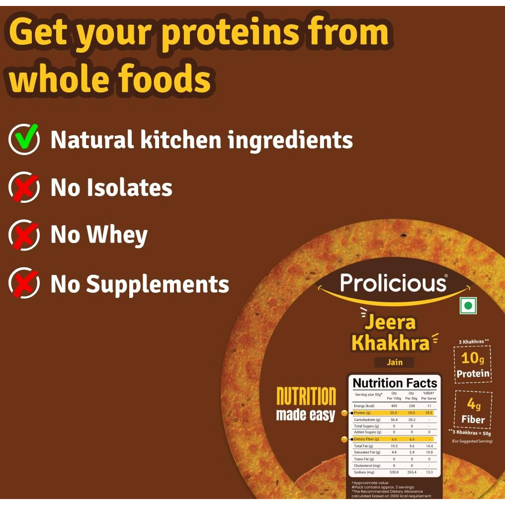 Prolicious Jain Khakhra Combo | Plant Based High Protein Healthy Anytime Snack | No Palm Oil (Pack of 4, 170Grams Each)