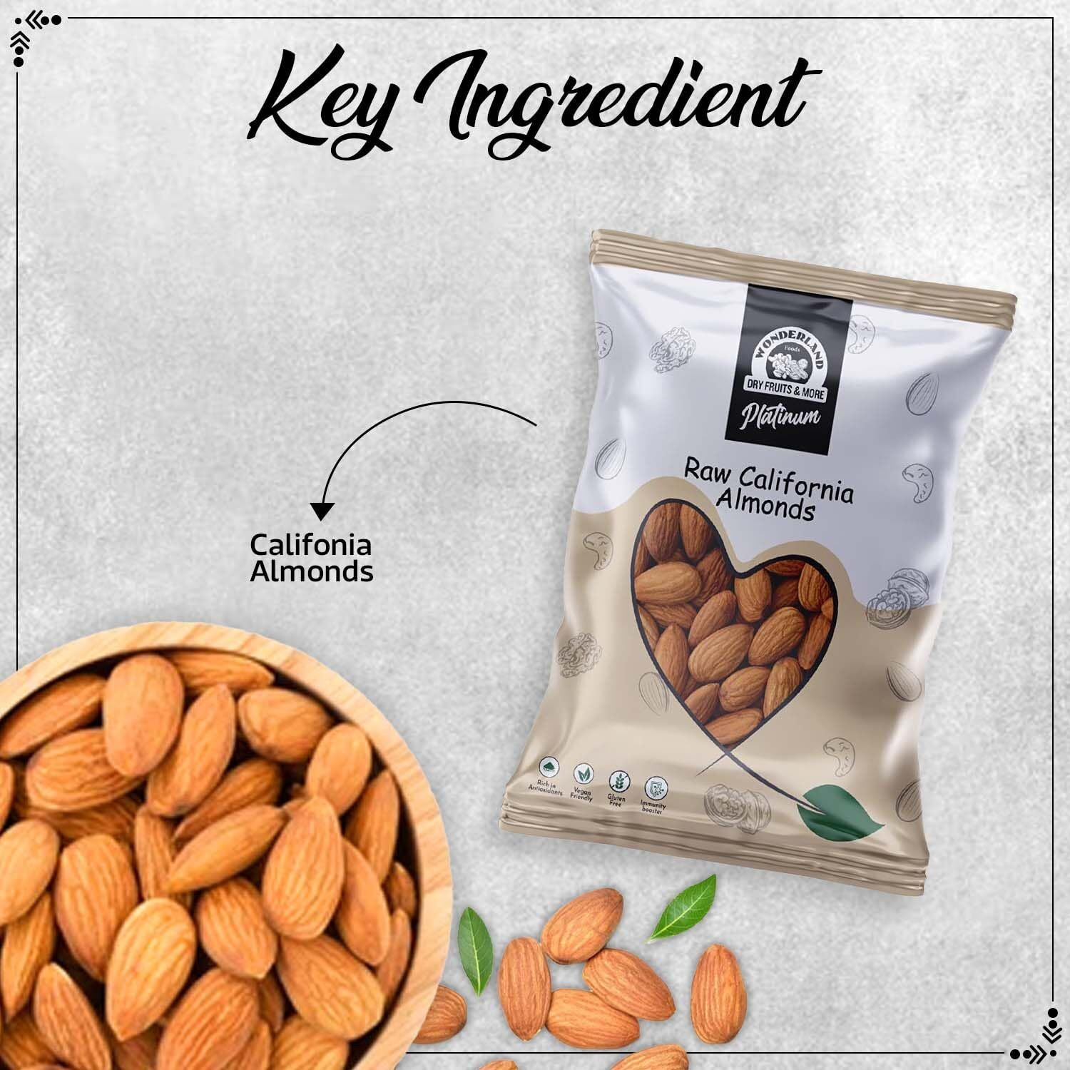 Wonderland Foods - Platinum California Almond (Badam) 250g Pouch