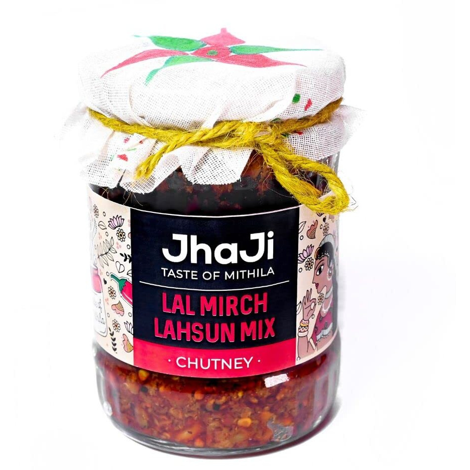 JhaJi - Taste of Mithila Stores Lal Mirch Lahsun Chutney | Bihari Style Homemade Spicy Chutney| Tangy, Spicy, Sour and Chatpata | Sun-Dried. No Artificial Preservatives & Colors - 500g