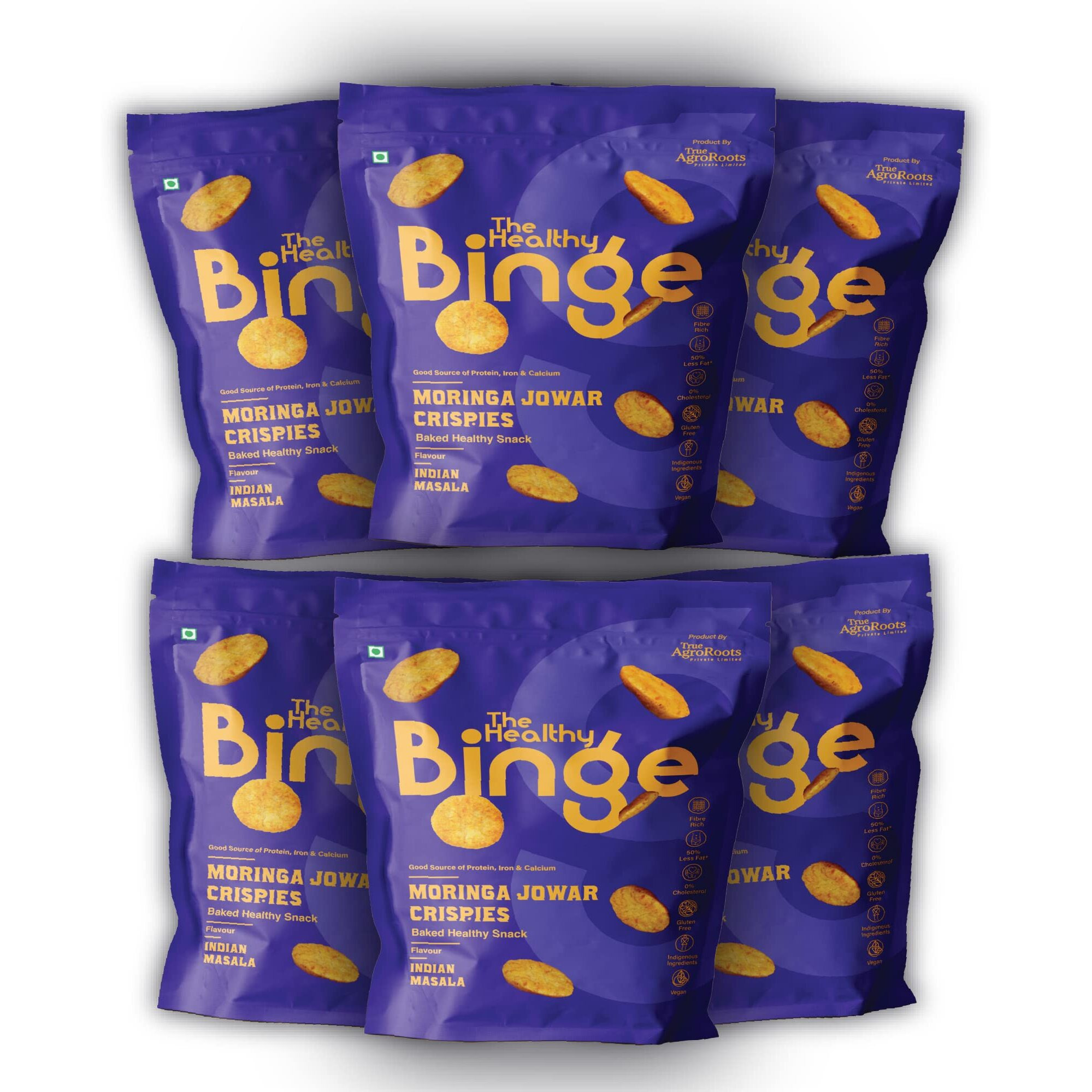 The Healthy Binge| Baked Snacks, chips | Moringa Jowar Chips | Healthy snacks for kids and adults | Protein and Fiber Rich | Gluten Free & Fibre Rich | No Added sugars| 0% Cholesterol | Indian Masala Flavour | PACK of 6 (40 gm x 6)