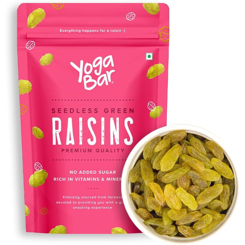 YogaBar Premium Green Raisins 1kg| Kishmish |100% Fresh Pure Seedless Kismis Raisins|Munakka Dry Fruit|Rich in Iron, Calcium, Vitamin B & Boosts Immunity |Healthy Snacks|Dry Fruit Gift Pack