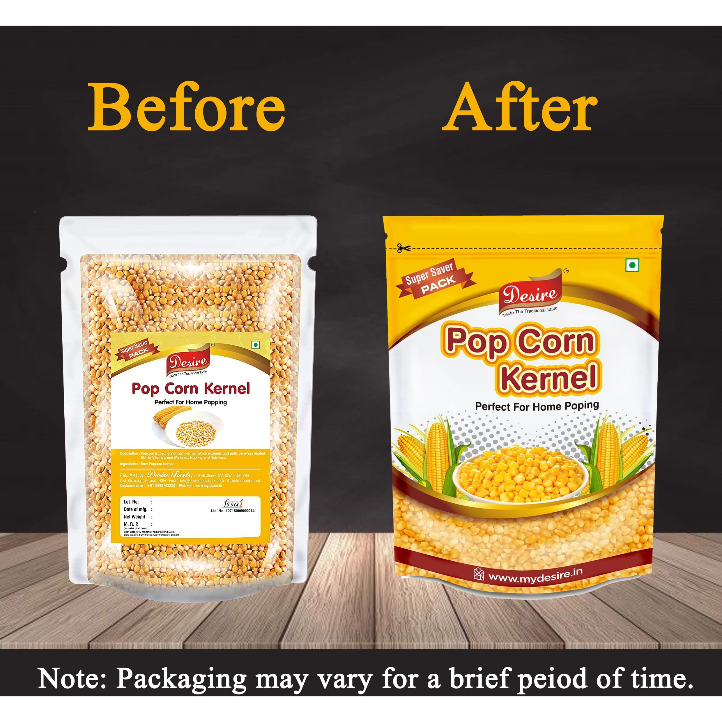 Desire Popcorn Kernel Seeds 2 Kg | Big Size Gourmet Pop Corn Kernels Imported | High Expansion, A Grade Makkai Popcorn
