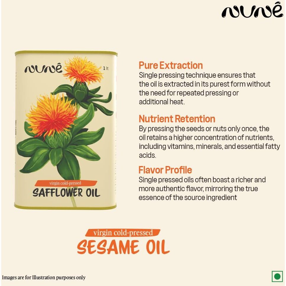 Nune Virgin Cold Pressed Safflower - 1 Litre with Pure & Certified Cooking Oil
