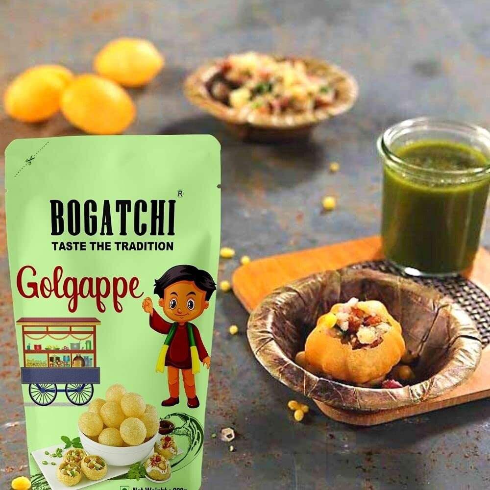BOGATCHI Pani puri packet ready to eat - Fry or Bake in Microwave | instant pani puri pellets | Golgappe Packet Readymade | pani poori | Pani Puri Papad | Panipuri packets - Jumbo Pack, 400g