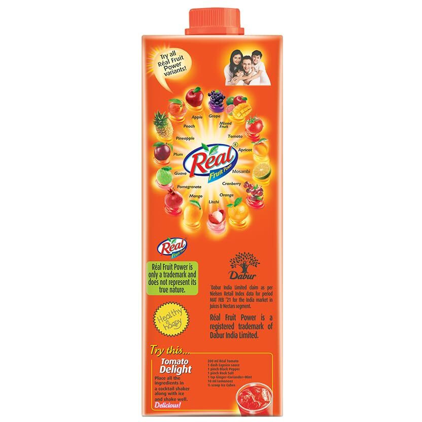 DABUR Real Tomato Fruit Juice 1L Rich In Vitamin C No Added Preservatives, No Artificial Colors & Flavours Goodness Of Best Fruits Daily Dose Of Fruit Nutrition Tasty, Refreshing & Energising Drink