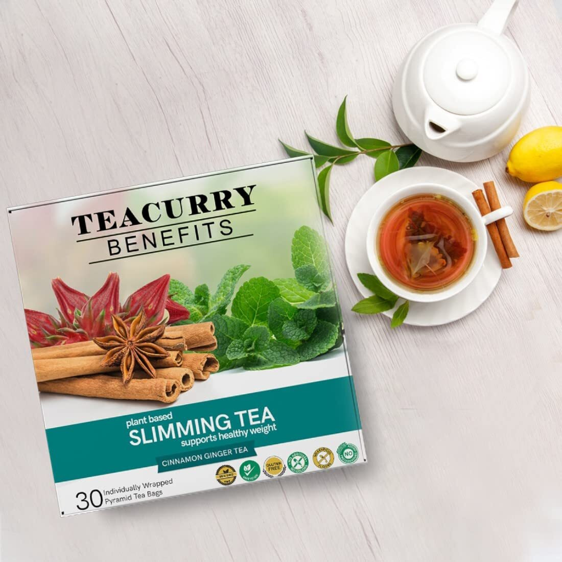 TEACURRY Slimming Tea For Weight (60 Tea Bags, Free Diet Chart) - Helps With Weight, Tummy And Ageing - Ginger, 120 Gram