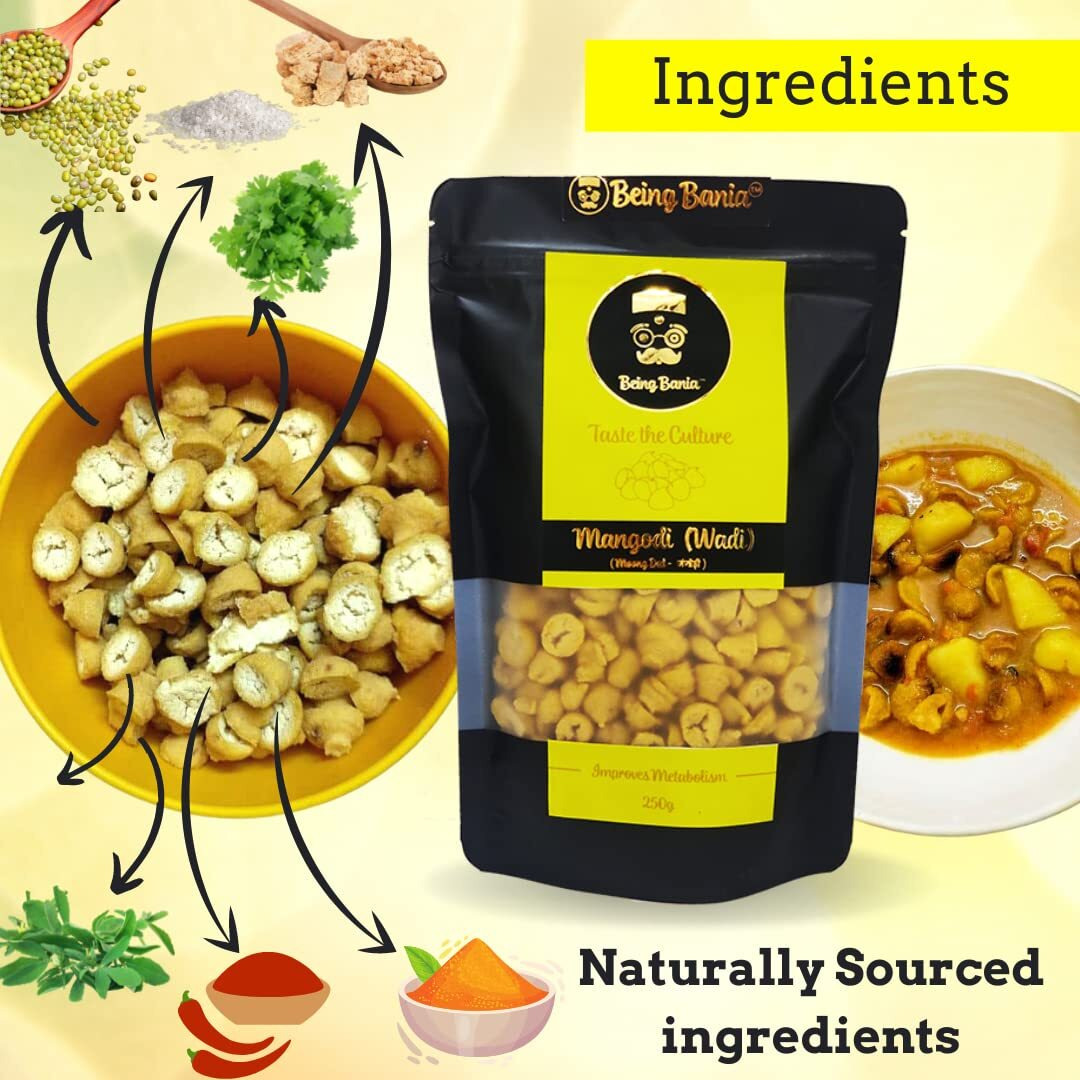 Being Bania Rajasthani Mangodi | 250gm Moong Dal Wadi | Mungori Wadi | 100% Natural | No Added Preservatives